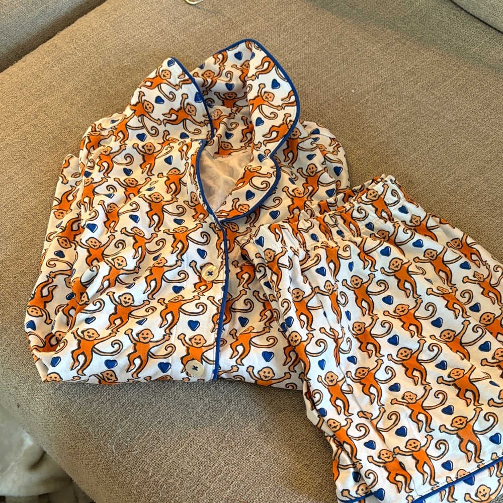 Roller Rabbit Orange and Blue Monkey Pajama Set